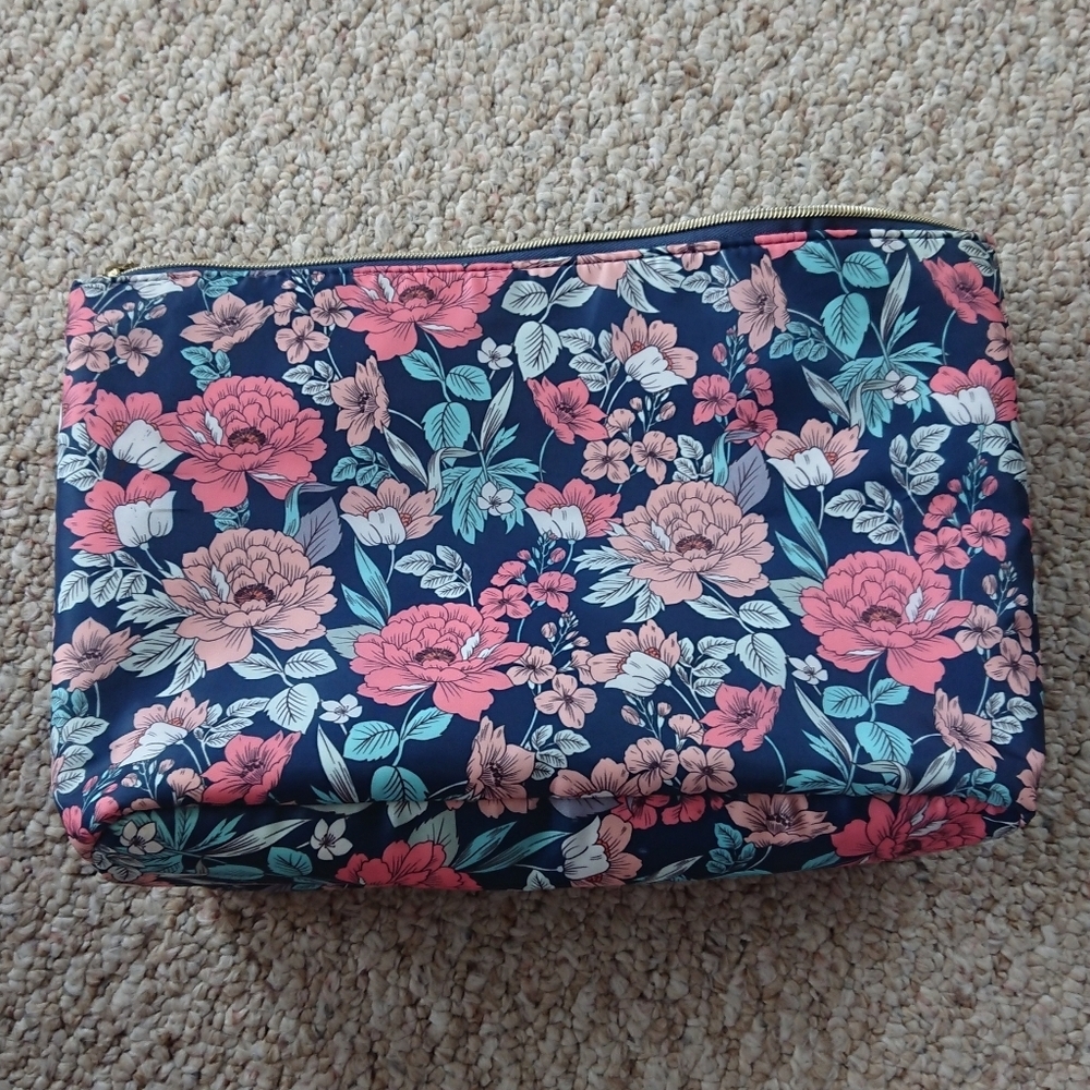 Nicole Miller Travel Makeup Toiletries Bag Floral Pink blue Large 12"x8.5"x3" - Picture 2 of 12